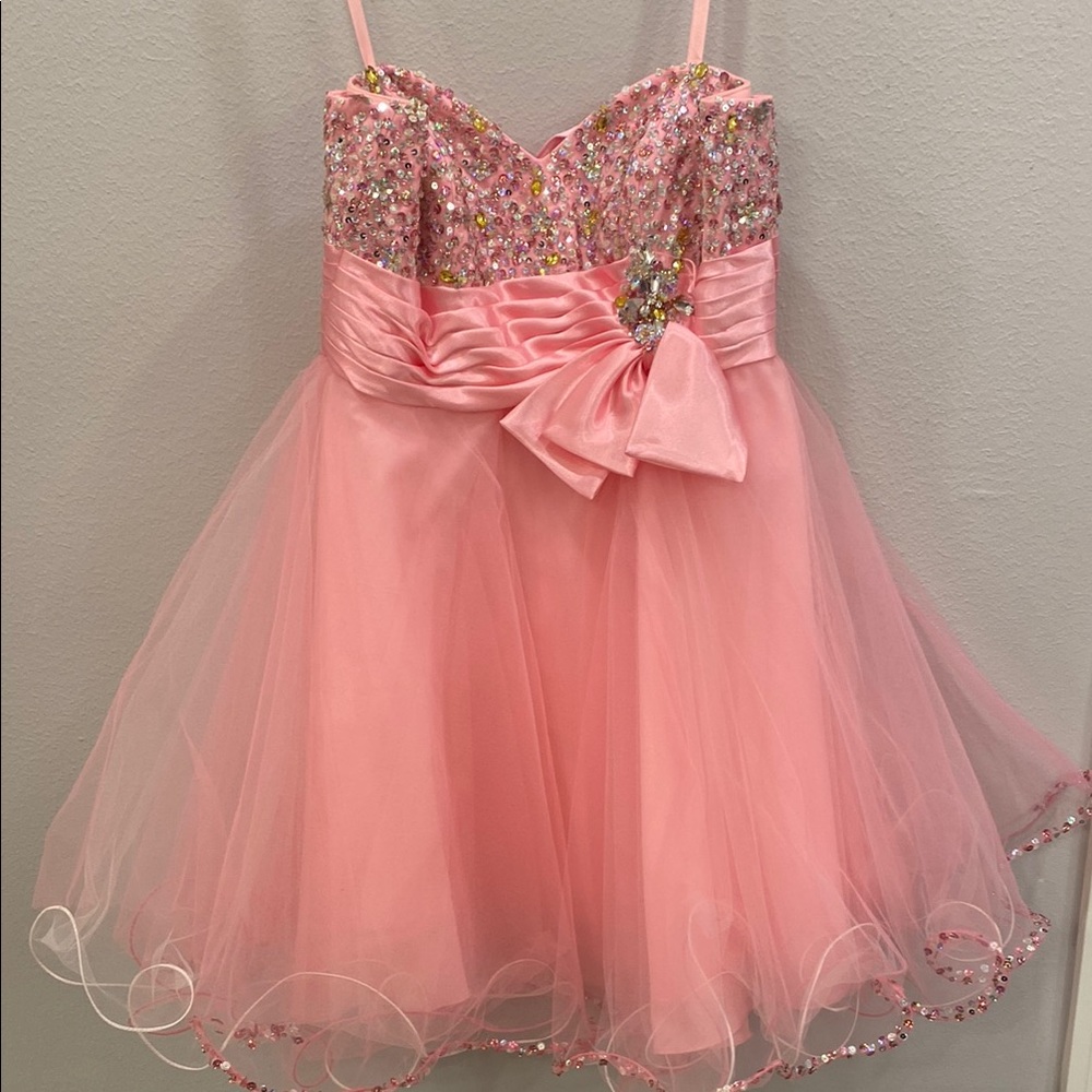 Mori Lee Pink Babydoll Mini Dress for Prom
